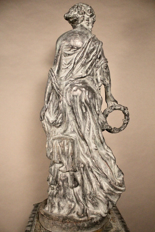 "Le Printemps", Young draped woman in cast iron on base by Mathurin Moreau