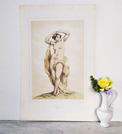 Nude Greek Mythology Erigone Watercolored Lithograph By Devéria Old Print