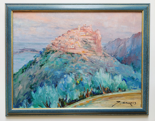 Tableau Huile Sur Toile Paysage Méditerranée Eze-sur-mer Par Jean Crozes 20ème