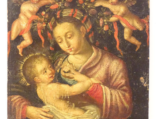 HSP Portrait Virgin and Child Jesus Madonna Italian School Putti XVIII