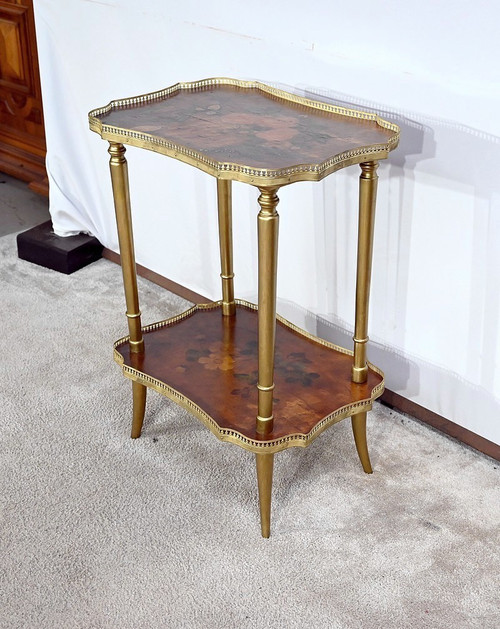 Small Thuya Speckled Living Room Table with painted decoration – 1920