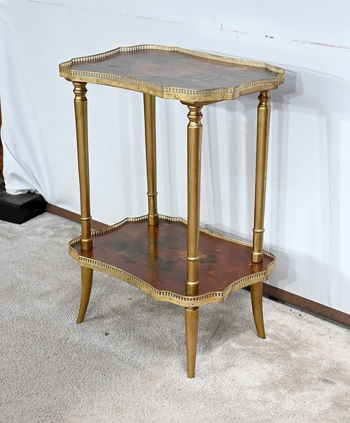 Small Thuya Speckled Living Room Table with painted decoration – 1920