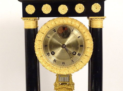 Empire Column Regulator Clock Blackened Wood Gilt Bronze Secondes XIXè