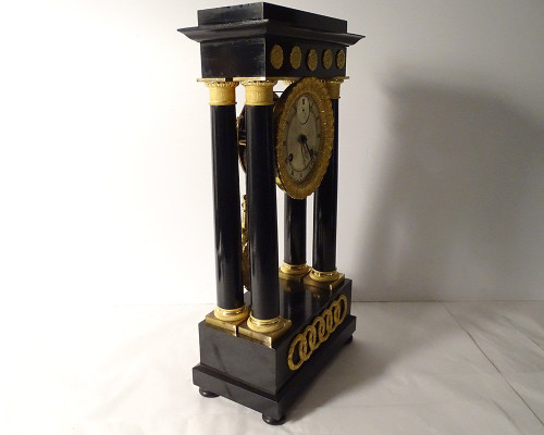 Empire Column Regulator Clock Blackened Wood Gilt Bronze Secondes XIXè