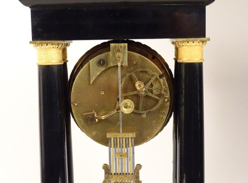 Empire Column Regulator Clock Blackened Wood Gilt Bronze Secondes XIXè