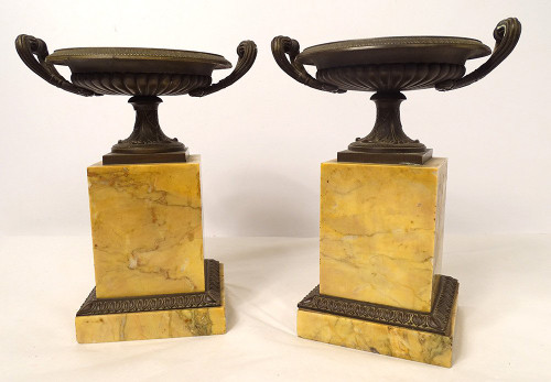 Pair Decorative Cassolettes Siena Marble Bronze Restoration 19th Century