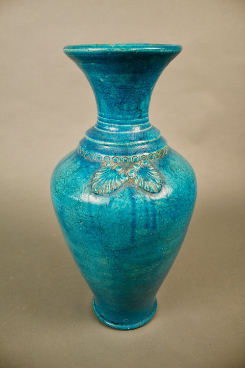 Paire De Vases Chinois En Céramique Craquelée Bleue