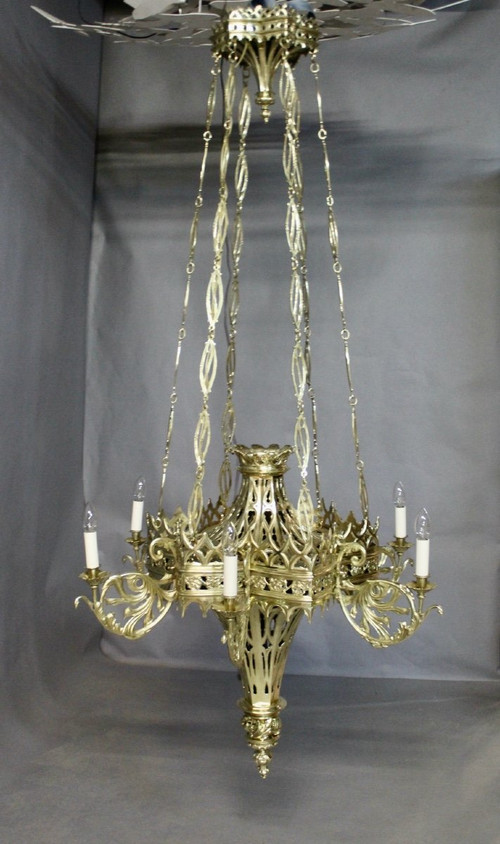 Flamboyant Gothic Chandelier In Bronze XVIIth