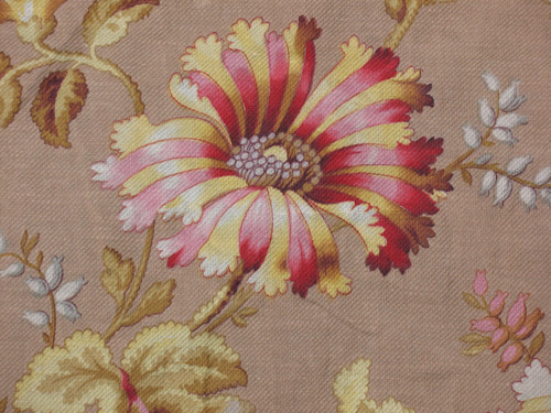 Large linen hanging with floral decoration of peonies d: 3.35 x 5.46 m 19th Napoleon III period