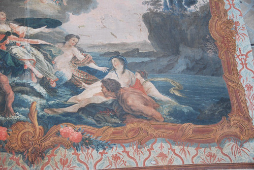 Rare And Large 18th Century Provence Painted Canvas, The Abduction of Europe