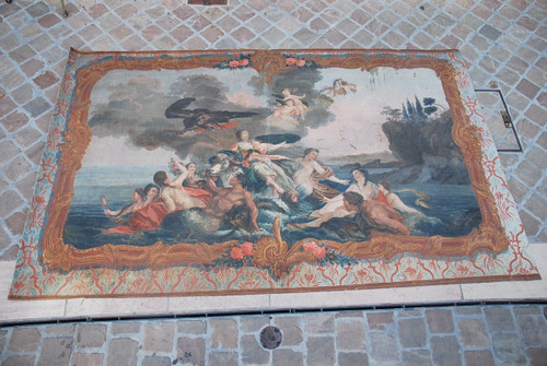 Rare And Large 18th Century Provence Painted Canvas, The Abduction of Europe