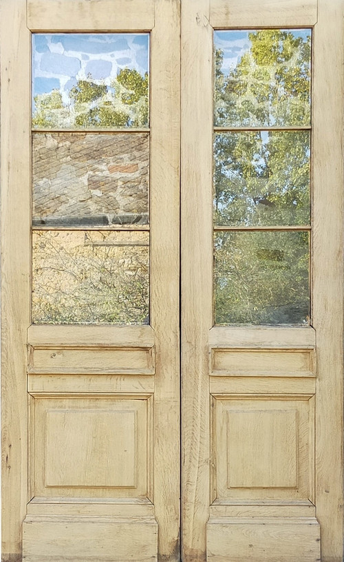 Vecchia Porta D'ingresso In Vetro Di Rovere Con Due Ante