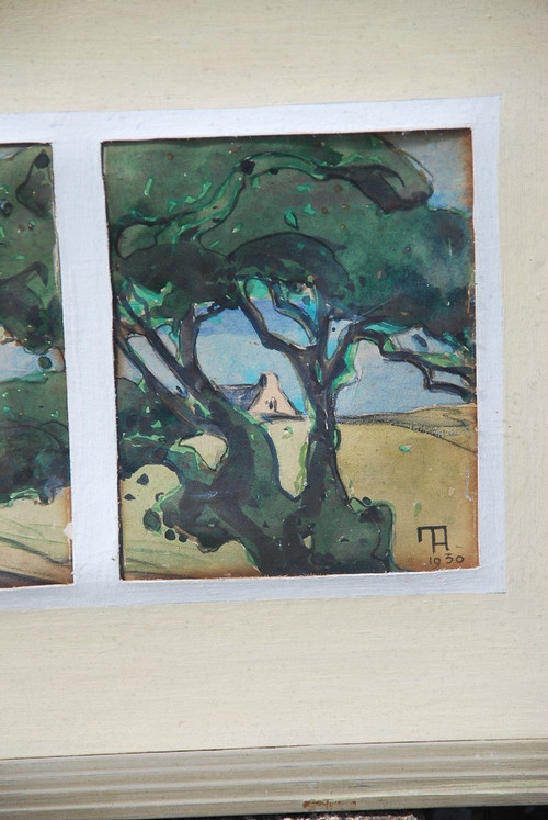 Watercolors, Suite Of Five Views of Brittany from Morbihan Signed Menttenhoven