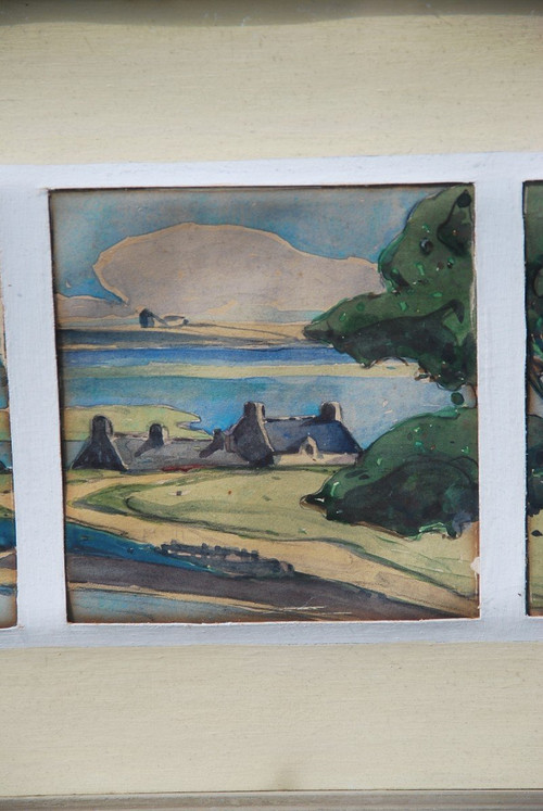 Watercolors, Suite Of Five Views of Brittany from Morbihan Signed Menttenhoven