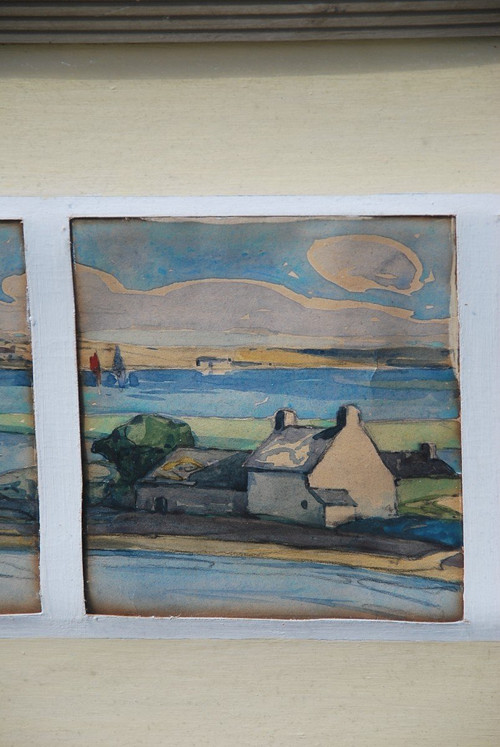 Watercolors, Suite Of Five Views of Brittany from Morbihan Signed Menttenhoven