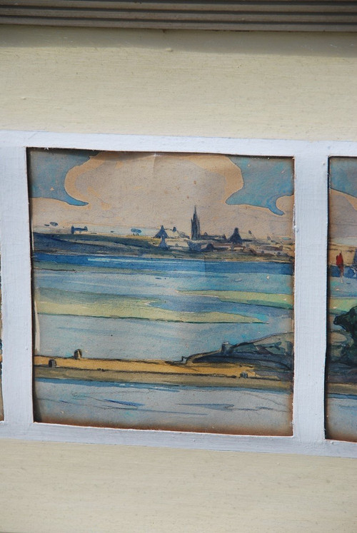 Watercolors, Suite Of Five Views of Brittany from Morbihan Signed Menttenhoven