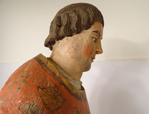 Statue Sculpture Bois Polychrome Saint Breton Crosse Bretagne Fin XVIIème