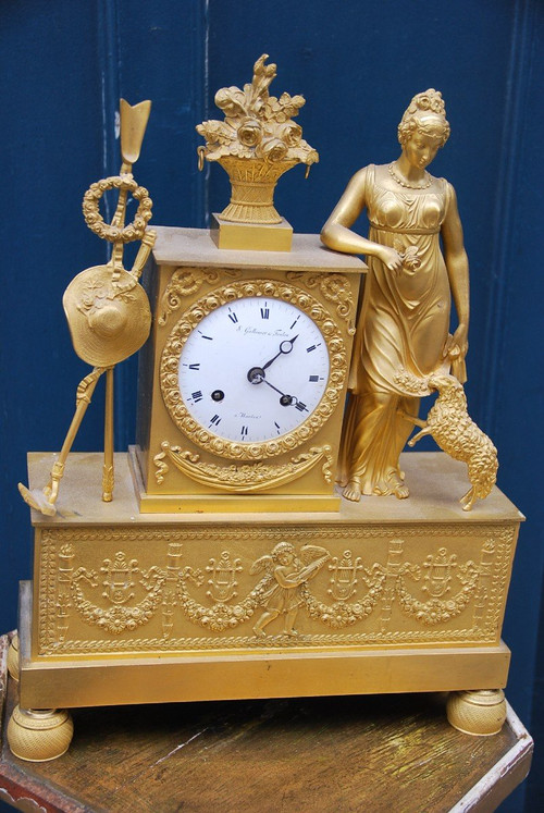 Gilded Bronze Empire Period Garden Allegory Clock 19th century