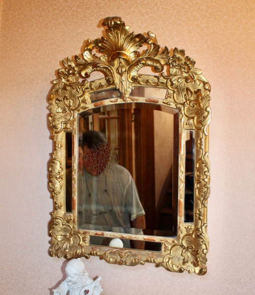 Gilded Wood Reservoir Mirror, Louis XIV Style - Early 19th Century