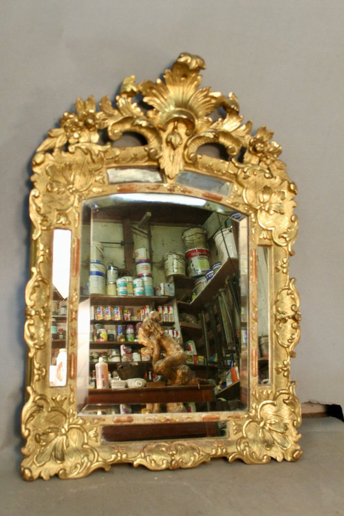 Gilded Wood Reservoir Mirror, Louis XIV Style - Early 19th Century