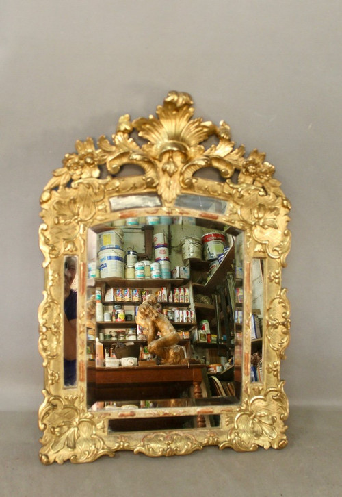 Gilded Wood Reservoir Mirror, Louis XIV Style - Early 19th Century