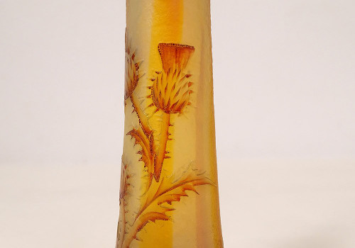 Vaso piccolo Soliflore Pasta di vetro Daum Nancy Fiori Cardi Art Nouveau XIX secolo