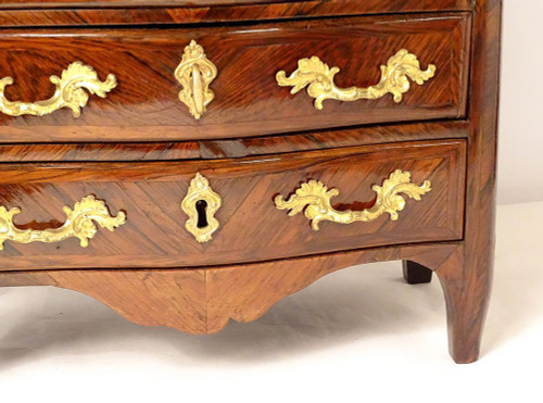 Petite Commode Maîtrise Régence Marqueterie Bois Violette Estampillée 18è