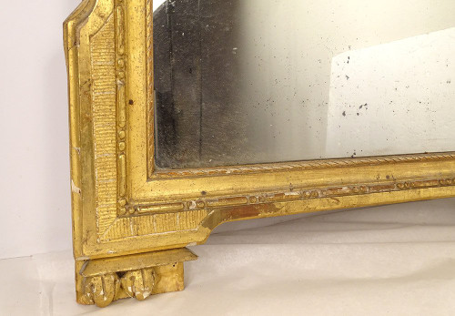 Grand Miroir Louis XVI Bois Sculpté Doré Oiseaux Carquois Flambeau XVIIIè