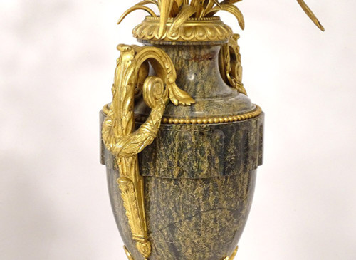 Paire Vases Balustre Lampes Marbre Bronze Doré Fleurs Napoléon III XIXème