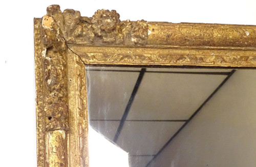 Louis XIV Regency Mirror Gilded Carved Wood Flowers Shell Glass 18th century