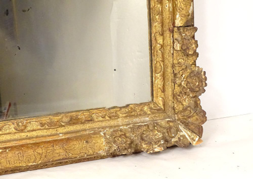 Louis XIV Regency Mirror Gilded Carved Wood Flowers Shell Glass 18th century