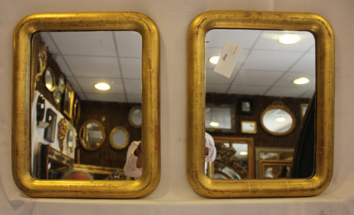 Pair Of Mirrors, Large Demi-jonc, Gold Leaf 31 X 39 Cm