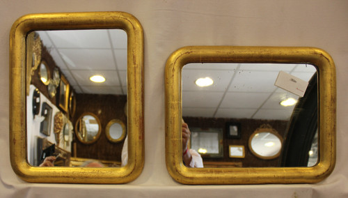 Pair Of Mirrors, Large Demi-jonc, Gold Leaf 31 X 39 Cm