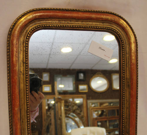 Petit Miroir Louis Philippe perlé Dorure Et Mercure 37 X49 Cm