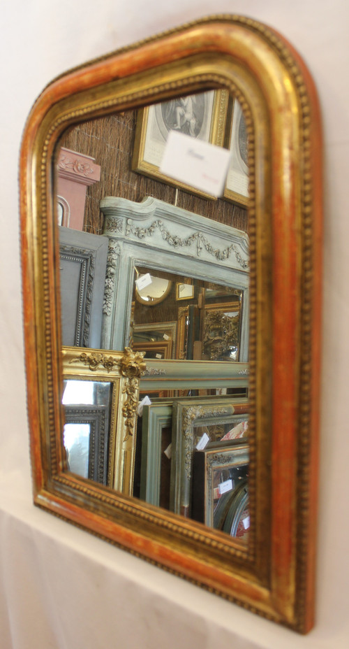 Petit Miroir Louis Philippe perlé Dorure Et Mercure 37 X49 Cm