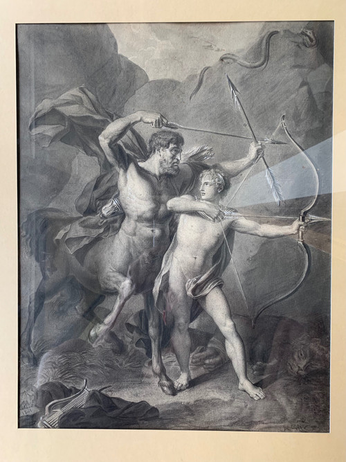 Ink wash signed 1801: L'éducation d'Achille par le centaure Chiron.