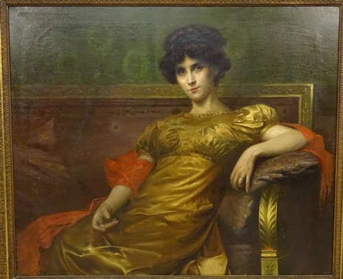 Large HST Painting Portrait Woman Empire G. Meyer Gilded Frame 138x121cm 19th c.