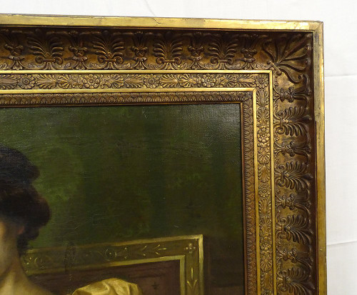 Large HST Painting Portrait Woman Empire G. Meyer Gilded Frame 138x121cm 19th c.