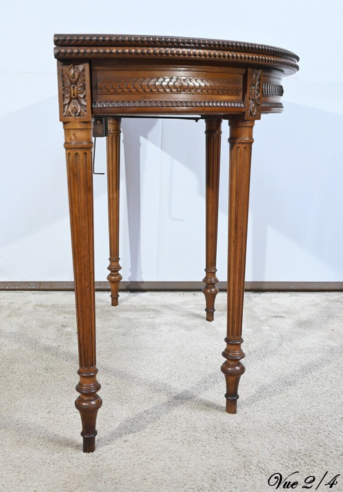 Walnut half-moon table, Louis XVI style - Late 19th century