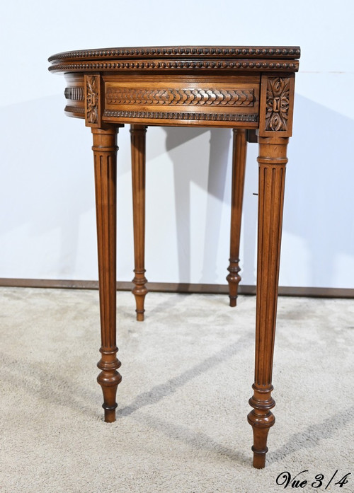 Walnut half-moon table, Louis XVI style - Late 19th century