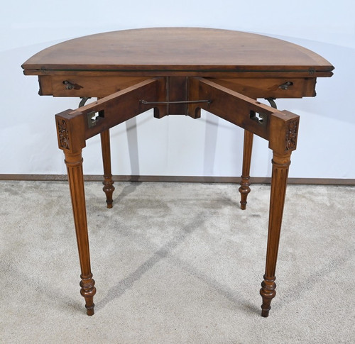 Walnut half-moon table, Louis XVI style - Late 19th century