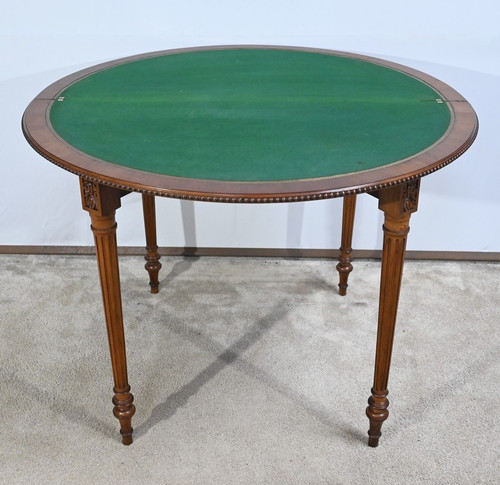 Walnut half-moon table, Louis XVI style - Late 19th century