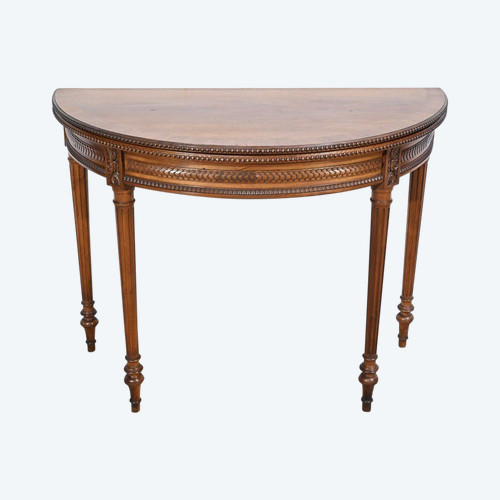 Walnut half-moon table, Louis XVI style - Late 19th century