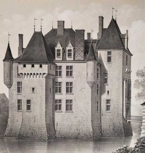 French Castle Avrilly Lithograph By Victor Petit Architecture 