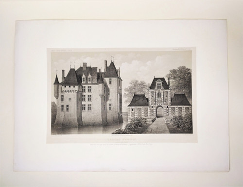 French Castle Avrilly Lithograph By Victor Petit Architecture 