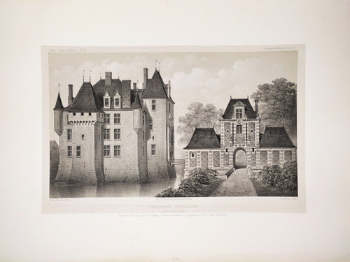 French Castle Avrilly Lithograph By Victor Petit Architecture 