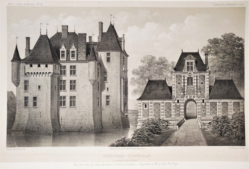 French Castle Avrilly Lithograph By Victor Petit Architecture 