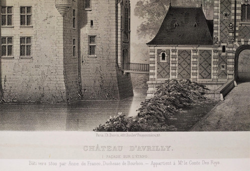 French Castle Avrilly Lithograph By Victor Petit Architecture 