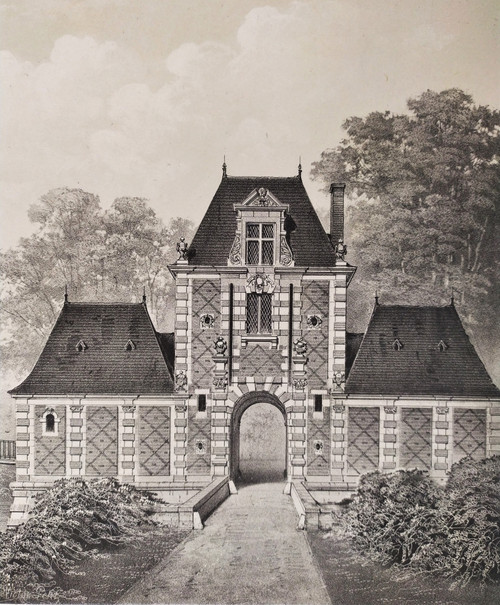 French Castle Avrilly Lithograph By Victor Petit Architecture 