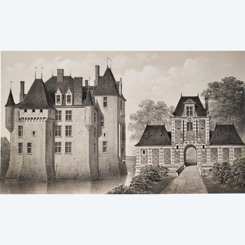 French Castle Avrilly Lithograph By Victor Petit Architecture 